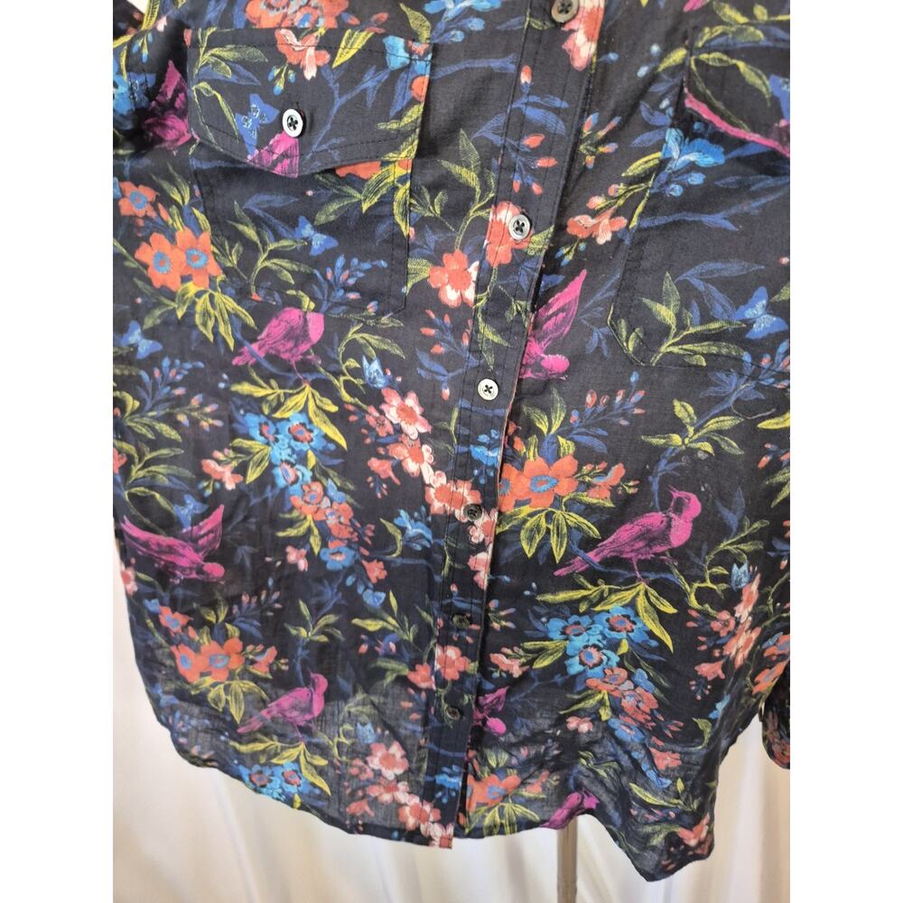 Sundance Onyx Floral Joy Cotton Shirt Whimsical Birds Multicolor Large - Picture 6 of 10